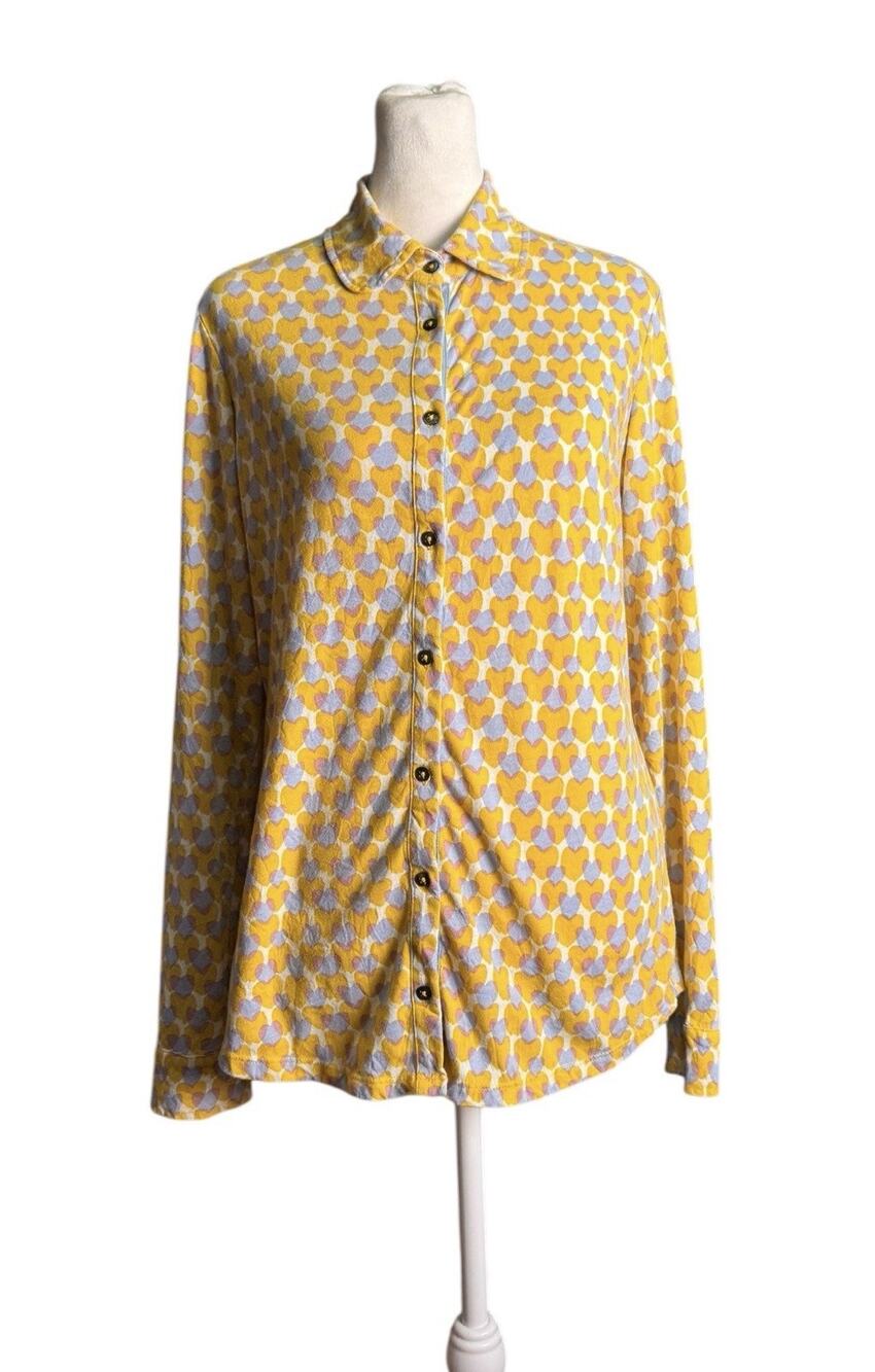 Boden Womens Size 8R Multi Heart Pattern Button Up Blouse Business Casual Shirt